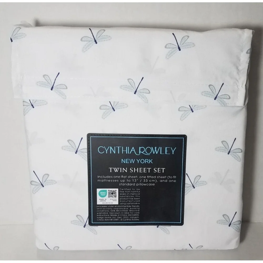 Cynthia Rowley NY Dragonfly TWIN Sheet Set Dragonflies Microfiber 3pc Beddin NEW